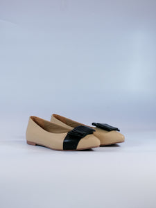 KAMMI - SCARPA BALLERINA DONNA IN PELLE BEIGE CON FIOCCO NERO 23211