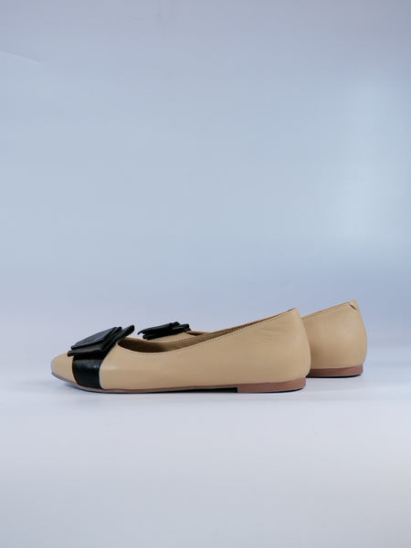 KAMMI - SCARPA BALLERINA DONNA IN PELLE BEIGE CON FIOCCO NERO 23211