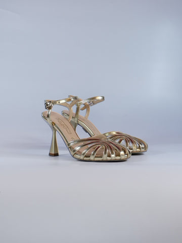 KAMMI - SANDALO DONNA LAMINATO PLATINO CON TACCO 4858006