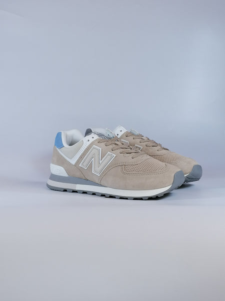 NEW BALANCE - SCARPA DA GINNASTICA DA UOMO 574 BEIGE, CON DIETRO MARRONE E AZZURRA OO2