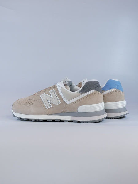 NEW BALANCE - SCARPA DA GINNASTICA DA UOMO 574 BEIGE, CON DIETRO MARRONE E AZZURRA OO2