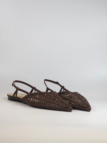 dalzoppo.it - SLINGBACK PER DONNA MARRONE INTRECCIATA IN SIMILPELLE M6200