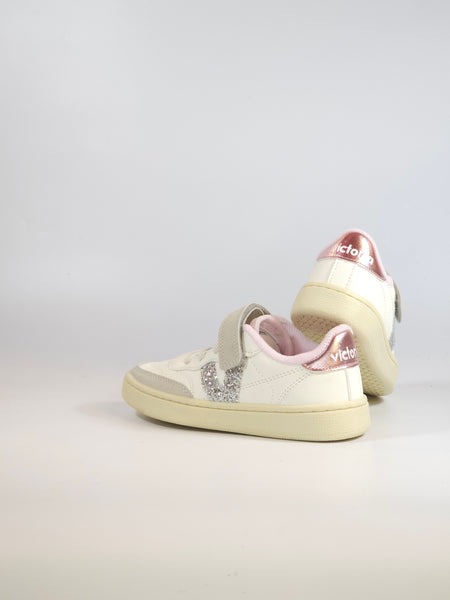 VICTORIA - SCARPA SPORTIVA SNEAKERS BIANCA, ARGENTO GLITTER E ROSA CON STRAPPO PER BAMBINA 256107