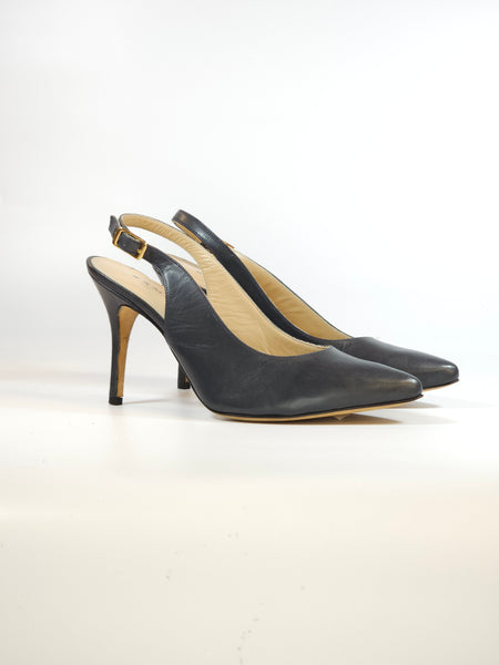 KAMMI - SCARPA SLINGBACK IN PELLE BLU CON TACCO 10 CM CH2000