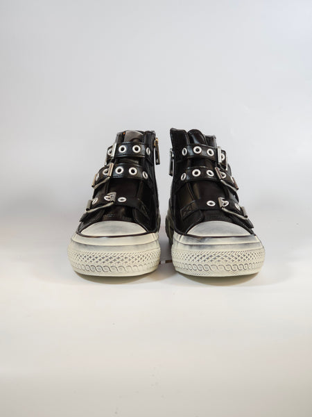 CAFE' NOIR - SCARPA SNEAKERS DONNA NERA E BIANCA CON FIBBIE E ZIP INTERNA DM9012