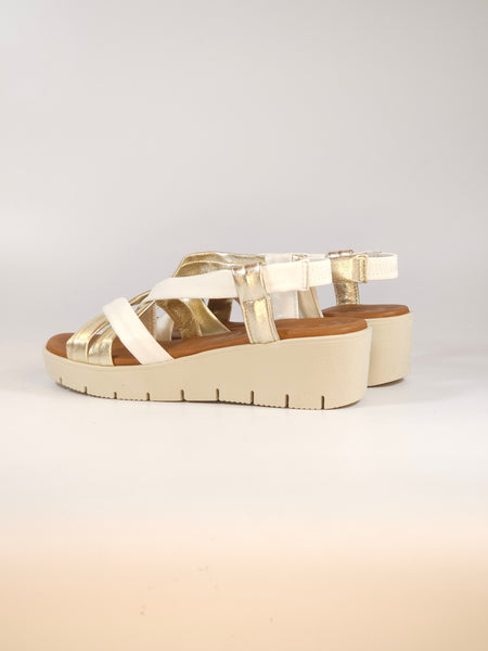 KAMMI - SANDALO BIANCO E PLATINO IN PELLE MORBIDA TUBOLARE CON ZEPPA DI 5 CM PER DONNA MC902