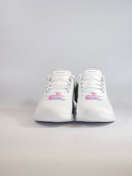 SKECHERS - SCARPA DA GINNASTICA BIANCA E GLITTER ARGENTO PER DONNA CON MEMORY FOAM 150629