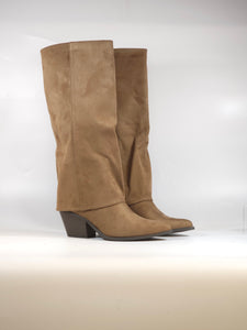 dalzoppo.it - STIVALE TEXANO ALTO DI GAMBALE TAUPE CAMEL TACCO 6 CM CON RISVOLTO E CERNIERA INTERNA 181-193
