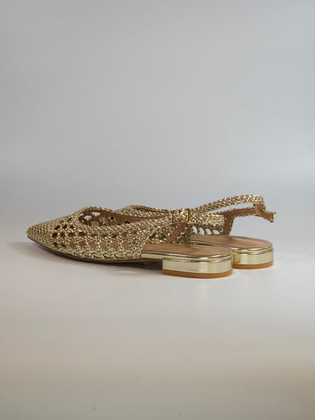KAMMI - SCARPA SLINGBACK INTRECCIATA LAMINATA DORATA CON TACCO 2 CM 2053