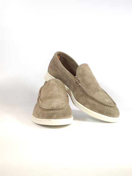 KAMMI - MOCASSINO LISCIO CON FONDO IN GOMMA BIANCA PER UOMO IN PELLE SCAMOSCIATA TAUPE GREIGE 21 MADE IN ITALY