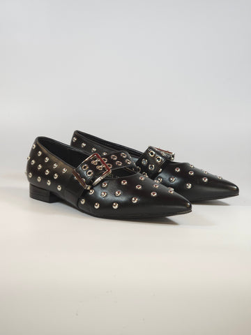 dalzoppo.it - BALLERINA NERA CON BORCHIE E CINTURINO PER DONNA 3051