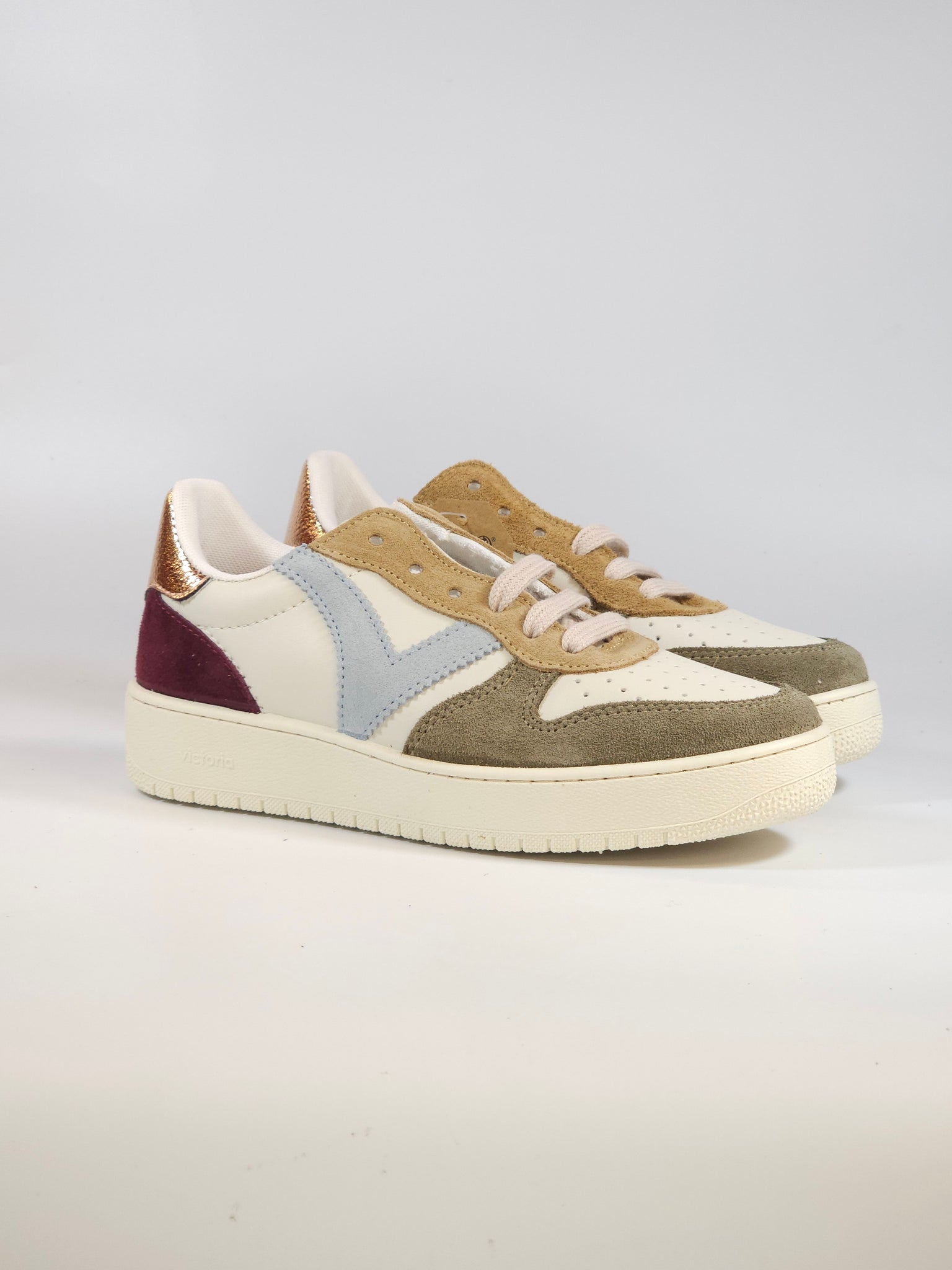 VICTORIA - SCARPA SNEAKERS IN PELLE BIANCA, VERDE KAKI, AZZURRA, BEIGE E BORDEAUX PER DONNA 258240