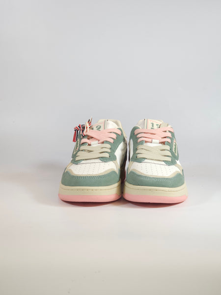 VICTORIA - SCARPA SNEAKERS IN PELLE BIANCA VERDE E ROSA JADE PER DONNA 800128