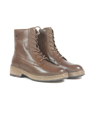 GEOX - STIVALETTO CON LACCI ANFIBIO IN PELLE MARRONE CON ZIP INTERNA PER DONNA D565GE