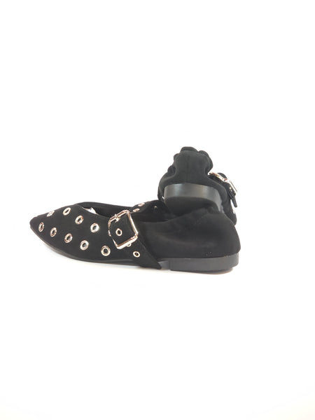 dalzoppo.it - BALLERINA SCAMOSCIATA NERA CON BORCHIE E CINTURINO PER DONNA RY91