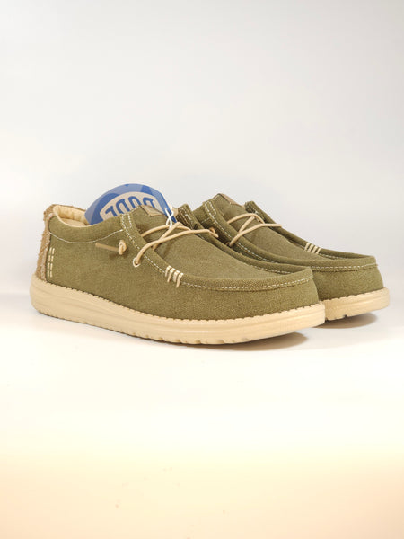 HEY DUDE - SCARPA LEGGERA IN TELA WALLY WORKWEAR GREEN E CREAM VERDE MILITARE E GRIGIO PER UOMO