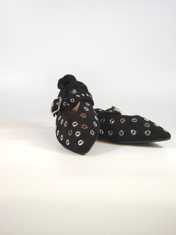 dalzoppo.it - BALLERINA SCAMOSCIATA NERA CON BORCHIE E CINTURINO PER DONNA RY91