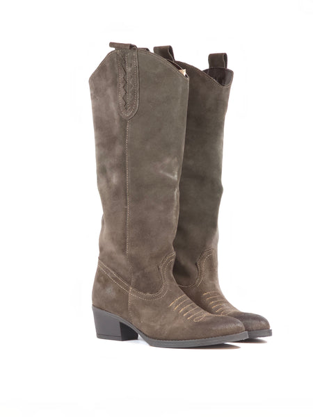 KAMMI VITA - STIVALE TEXANO TESTA DI MORO IN PELLE SCAMOSCIATA CON TACCO 5CM ART. 100