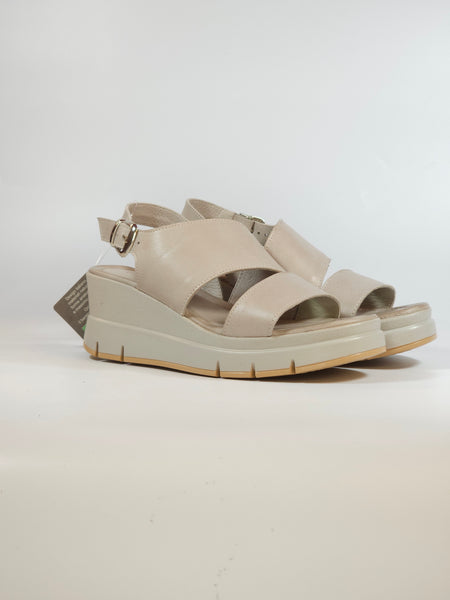 GRUNLAND - SANDALO GRIGIO BEIGE CON ZEPPA DI 7 CM CON SOTTOPIEDE IMBOTTITO PER DONNA SA2283