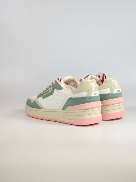 VICTORIA - SCARPA SNEAKERS IN PELLE BIANCA VERDE E ROSA JADE PER DONNA 800128