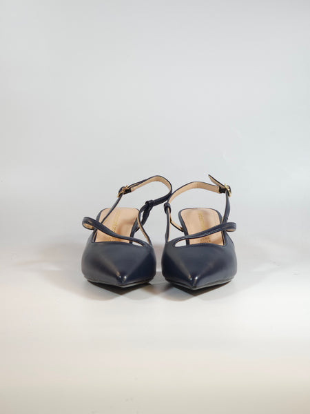 dalzoppo.it - SCARPA SLINGBACK IN PELLE BLU NAVY CON INCROCIO E CON TACCO DI 6 CM PER DONNA E06-09A