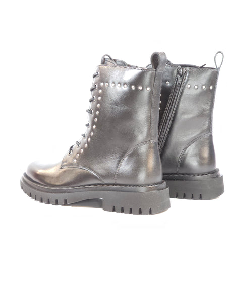 dalzoppo.it - STIVALETTO ANFIBIO IN PELLE NERA CON BORCHIETTE E CERNIERA INTERNA PER DONNA 9056