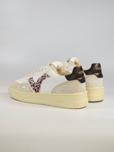 VICTORIA - SCARPA SNEAKERS IN PELLE BEIGE E LEO PER DONNA 257124