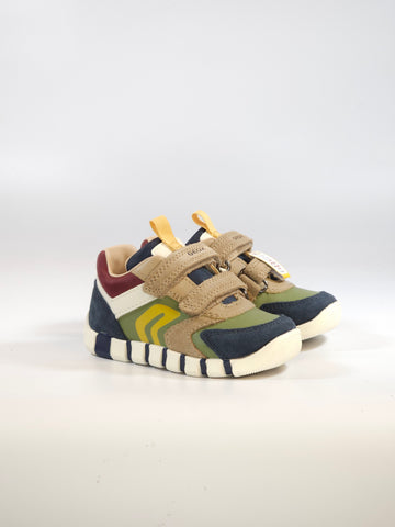 GEOX - SCARPA DA GINNASTICA PER BAMBINO PRIMI PASSI BORDEAUX, VERDE, BLU E BEIGE CON STRAPPI B3555D