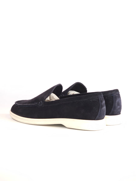 KAMMI - MOCASSINO LISCIO CON FONDO IN GOMMA BIANCA PER UOMO IN PELLE SCAMOSCIATA BLU 21 MADE IN ITALY