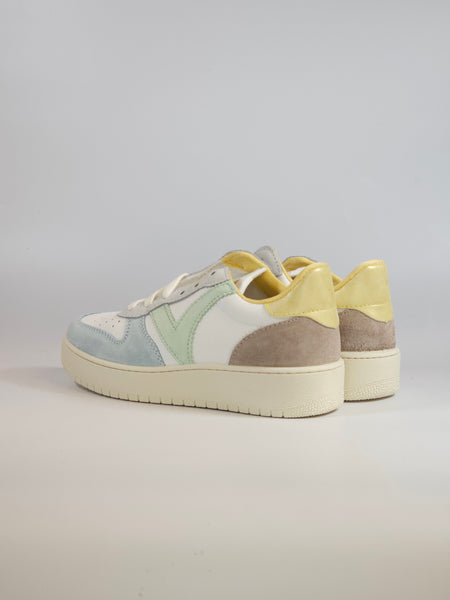 VICTORIA - SCARPA SNEAKERS IN PELLE BIANCA, AZZURRA, GIALLA E BEIGE PER DONNA 258278