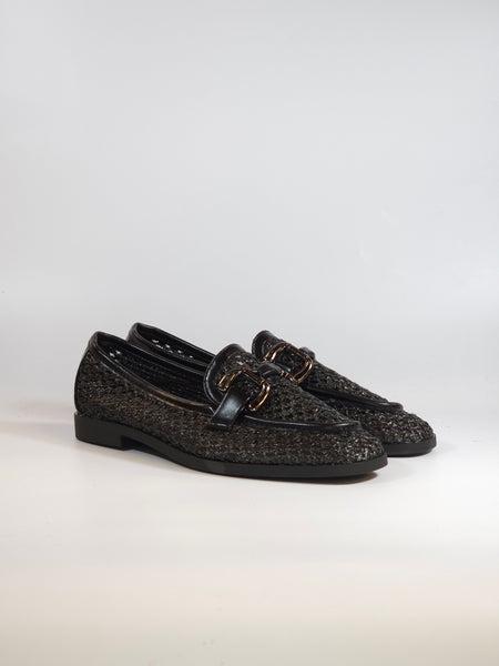 dalzoppo.it - MOCASSINO NERO IN RAFFIA NERO CON MORSETTO PER DONNA 2040
