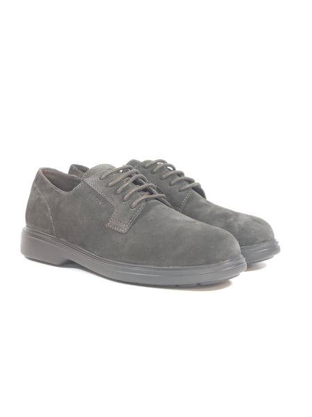 GEOX - SCARPA ALLACCIATA IN PELLE MORBIDA SCAMOSCIATA GRIGIA PER UOMO U16DCD