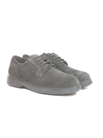 GEOX - SCARPA ALLACCIATA IN PELLE MORBIDA SCAMOSCIATA GRIGIA PER UOMO U16DCD