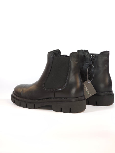 GRUNLAND - STIVALETTO BEATLES CON ELASTICO IN PELLE NERA CON ZIP INTERNA E PLATFORM PO2365