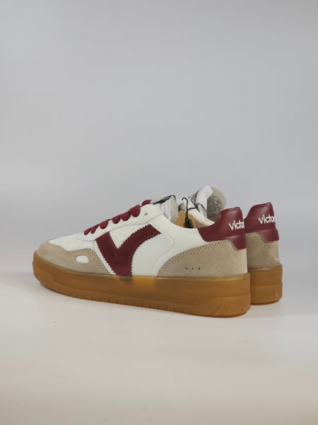 VICTORIA - SCARPA SNEAKERS IN PELLE BIANCA E BORDEAUX PER DONNA 257125