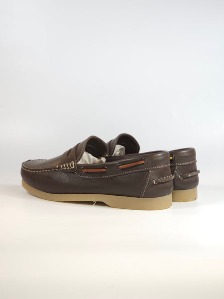 KAMMI - MOCASSINO TIPO BARCA IN PELLE MORBIDA MARRONE TESTA DI MORO CON SUOLA AMBRATA PER UOMO ART. 11