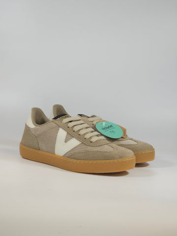 VICTORIA - SCARPA SNEAKERS IN PELLE E TESSUTO GRIGIO TAUPE PER DONNA 126220