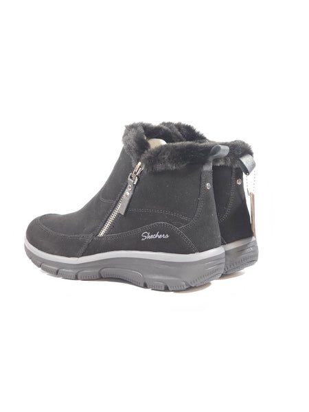 SKECHERS - STIVALETTO SPORTIVO NERO CON ZIP ESTERNA E PELO CON MEMORY FOAM PER DONNA 167862