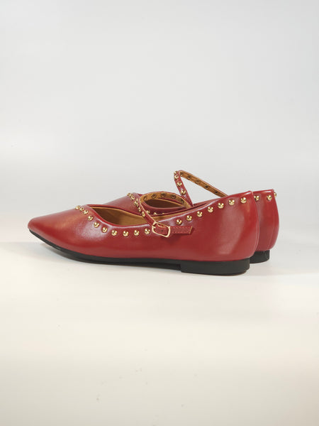 V. - BALLERINA A PUNTA IN PELLE BORDEAUX CON CINTURINO E BORCHIETTE DORATE, CON SOTTOPIEDE IMBOTTITO MORBIDO YA03-31A