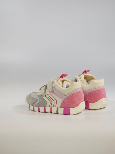 GEOX - SCARPA DA GINNASTICA PER BAMBINA PRIMI PASSI ROSA, FUXIA, GRIGIA E BIANCA CON STRAPPI B3558C