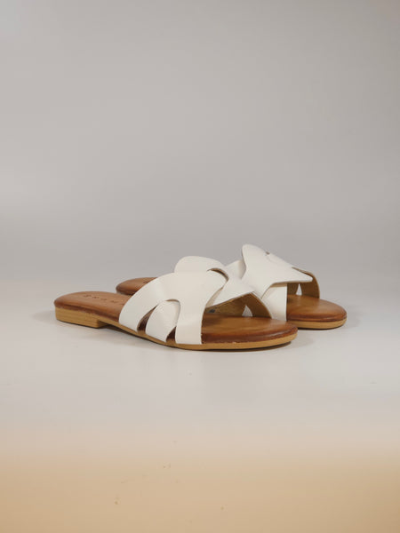 KAMMI - CIABATTA DONNA IN PELLE BIANCA CON NODO MH406