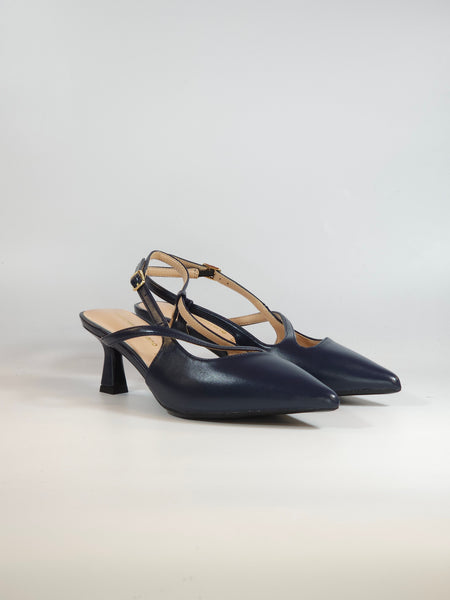dalzoppo.it - SCARPA SLINGBACK IN PELLE BLU NAVY CON INCROCIO E CON TACCO DI 6 CM PER DONNA E06-09A
