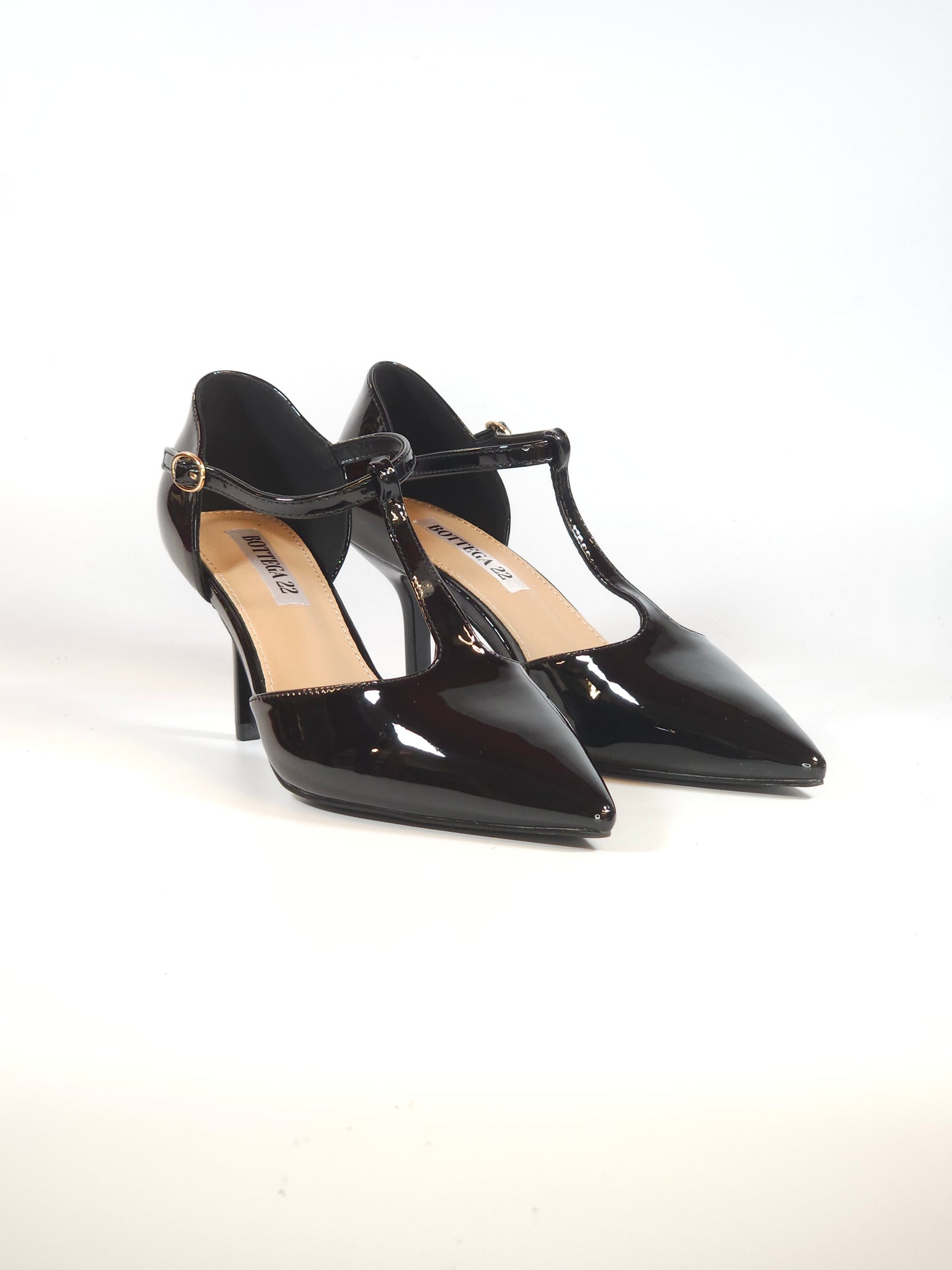 dalzoppo.it - SCARPA TANGHERA CON CINTURINO A T IN VERNICE NERA CON TACCO 7 CM PER DONNA MBA175