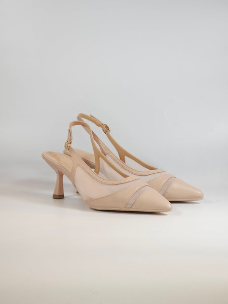 dalzoppo.it - SCARPA SLINGBACK IN PELLE ROSA CIPRIA E RETE CON TACCO DI 6 CM PER DONNA J07-05A