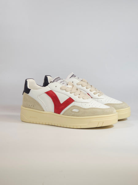 VICTORIA - SCARPA SNEAKERS IN PELLE BIANCA, ROSSA E BLU PER DONNA 257101