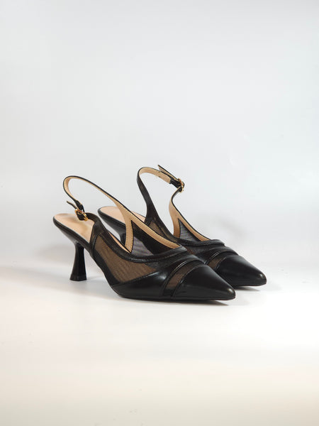 dalzoppo.it - SCARPA SLINGBACK IN PELLE NERA E RETE CON TACCO DI 6 CM PER DONNA J07-05A