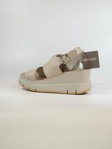 GRUNLAND - SANDALO GRIGIO BEIGE CON ZEPPA DI 7 CM CON SOTTOPIEDE IMBOTTITO PER DONNA SA2283