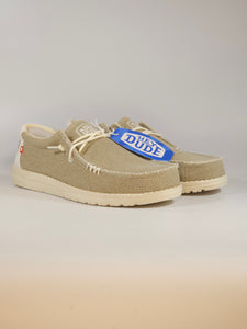 HEY DUDE - SCARPA LEGGERA IN TELA WALLY BRAIDED OFF WHITE BIANCA E GHIACCIO PER UOMO