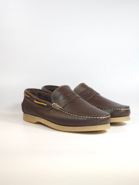 KAMMI - MOCASSINO TIPO BARCA IN PELLE MORBIDA MARRONE TESTA DI MORO CON SUOLA AMBRATA PER UOMO ART. 11
