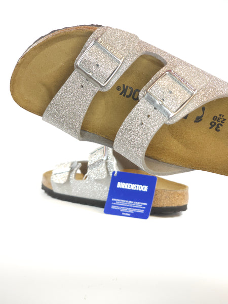 BIRKENSTOCK - CIABATTA ARIZONA CON PLANTARE ARGENTO SHINY GLITTER SILVER